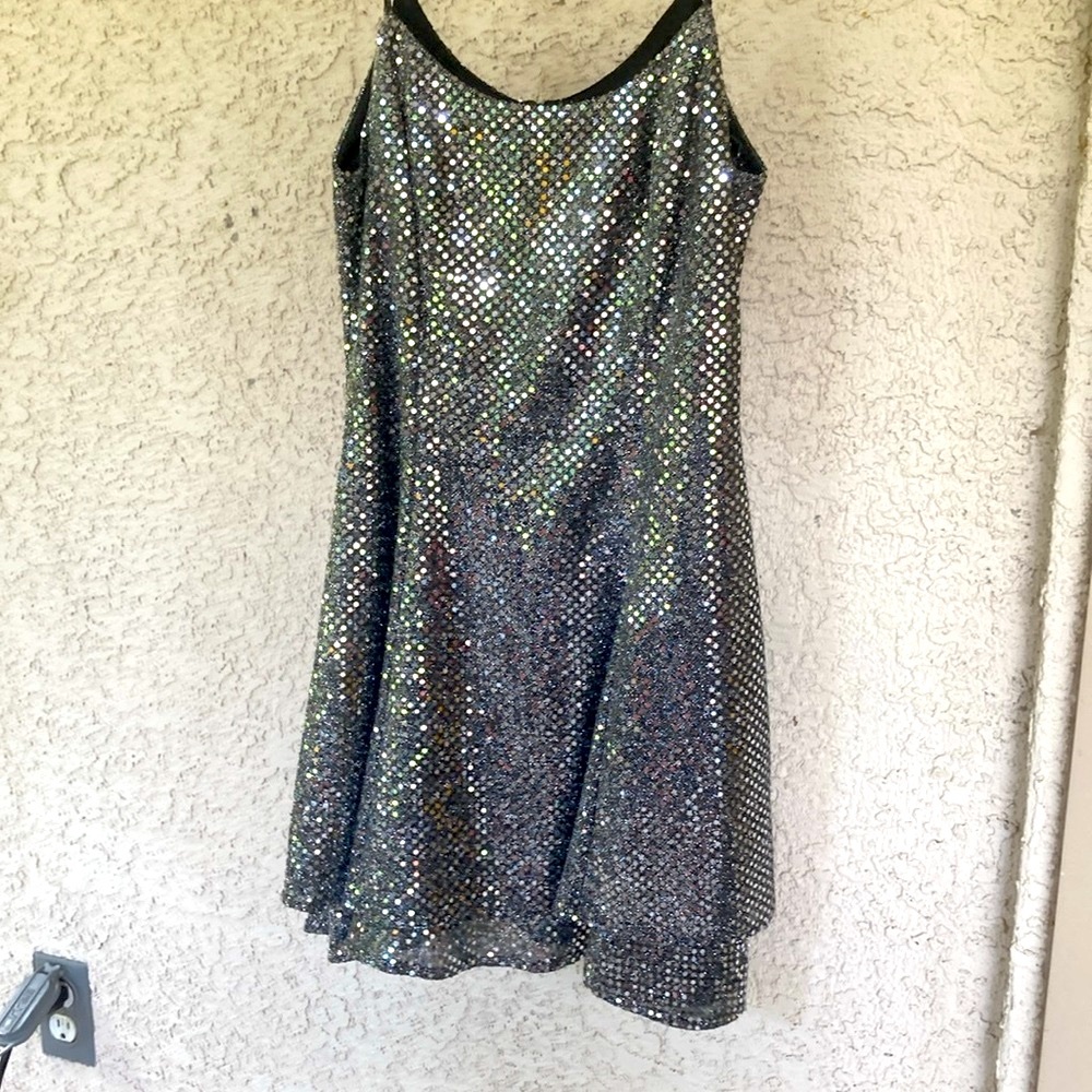 SEXY spaghetti, strap, sequence, Silver Mini Dress - Picture 5 of 7